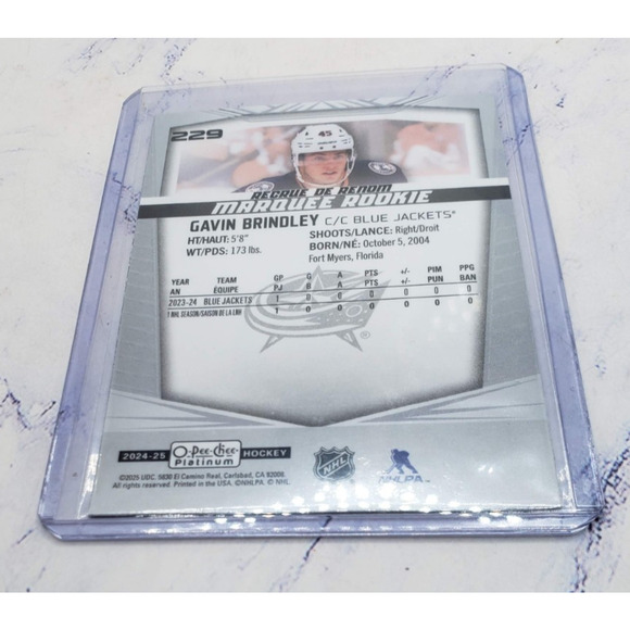 2024 OPC O-Pee-Chee Platinum Gavin Brindley #229 RC Marquee Rookie Blue Jackets - Picture 4 of 4